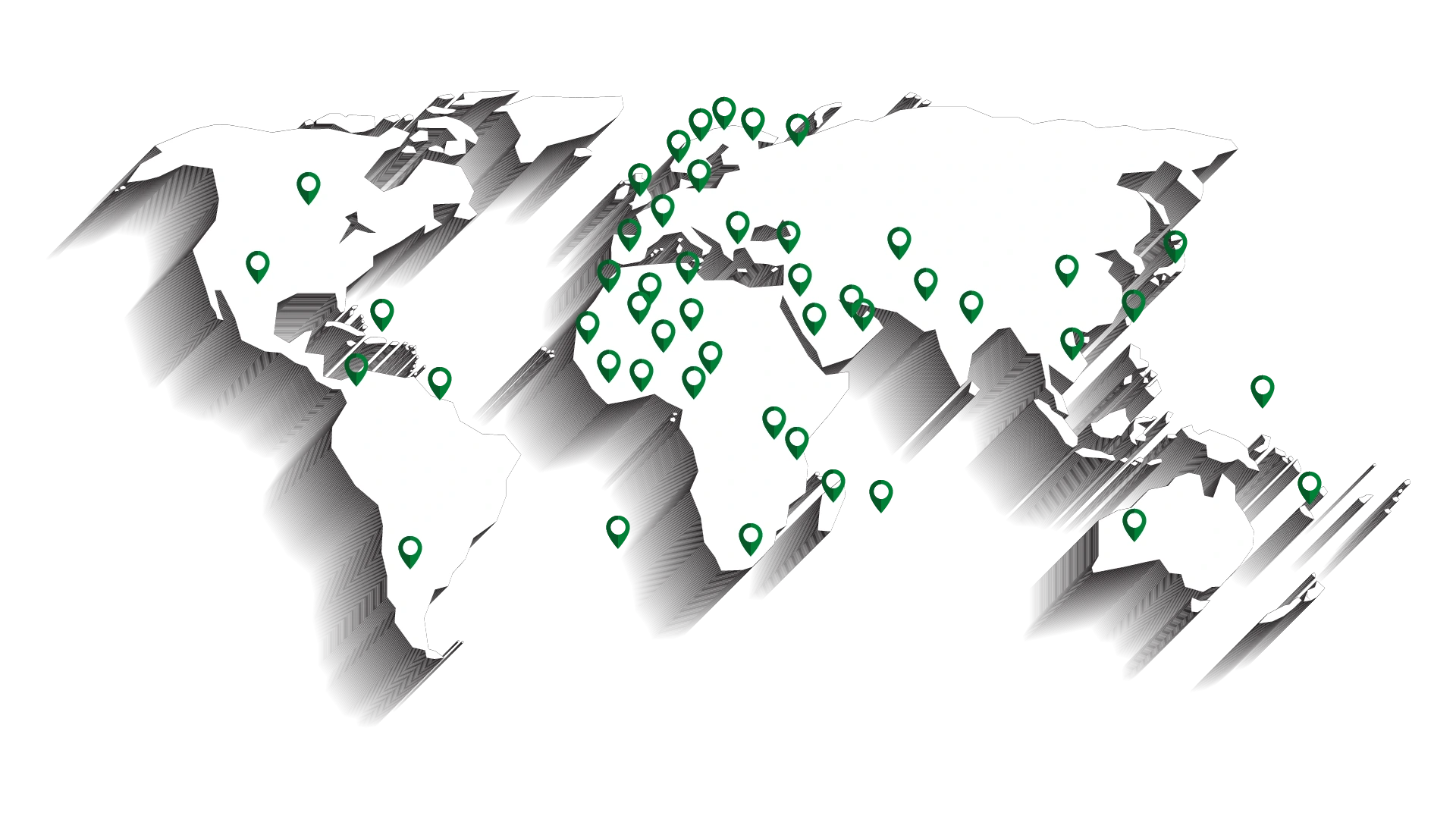 Carte du monde affichant les emplacements des machines de régénération Be Energy installées chez nos clients dans plus de 52 pays.