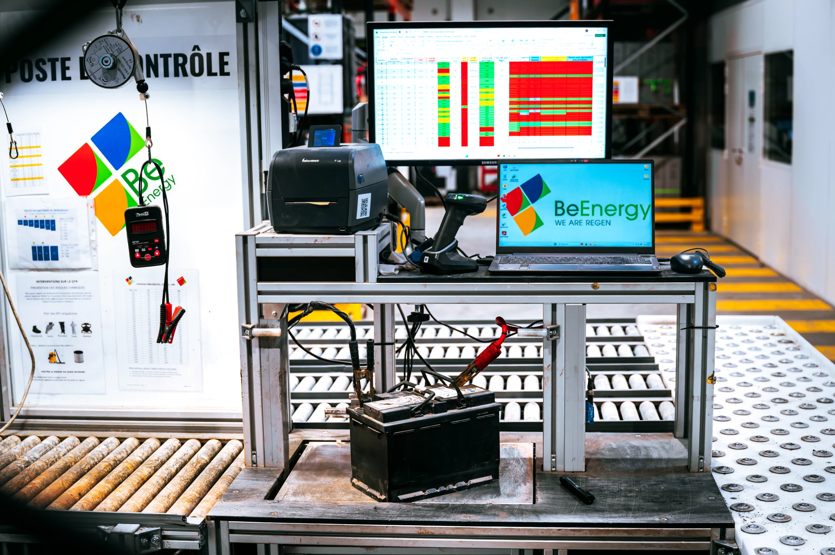 QTK High-Performance Test Bench for reliable, on-the-spot diagnosis of starter batteries in a continuous flow system.